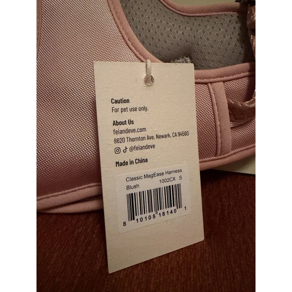 Fei And Eve Dog Classic Mag Ease Harness- Blush Pink / Size Small